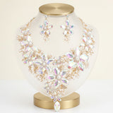 Gold Aurbo Glass Flower Crystal Large Bib Necklace
