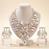 Gold Aurbo Glass Marquis Crystal Leaf Bib Necklace