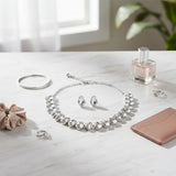 Silver Teardrop Crystals Gemstone Collar Necklace