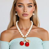 Pearl Necklace Cream Cherry Drop Pendant Necklace