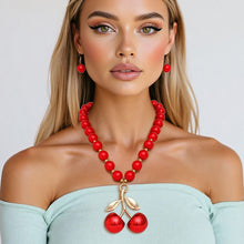 Load image into Gallery viewer, Pearl Necklace Red Cherry Drop Pendant Necklace
