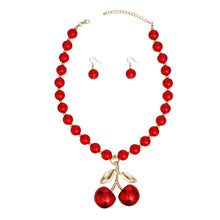 Load image into Gallery viewer, Pearl Necklace Red Cherry Drop Pendant Necklace

