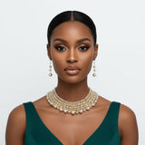 Brown Pearl Glass Bead Woven Collar Bib Necklace