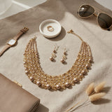 Brown Pearl Glass Bead Woven Collar Bib Necklace