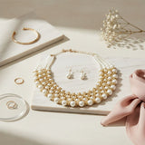 Cream Pearl Woven Collar Bib Boutique Necklace
