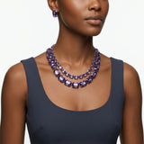 Lavender Emerald Cut Crystal 2 Row Necklace Set