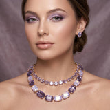 Lavender Emerald Cut Crystal 2 Row Necklace Set