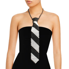 Cargar imagen en el visor de la galería, Black White Pearl Stripe Tie Choker
