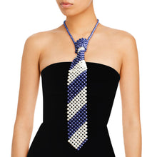 Load image into Gallery viewer, Zeta Blue White Pearl Stripe Tie Choker
