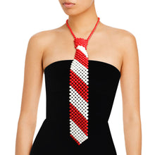 Load image into Gallery viewer, Red White Pearl Stripe Tie Choker
