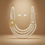 Cream Pearl Floral Detail 4 Layer Chunky Necklace
