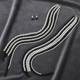 Long Black White Pearl Adjustable Knot Necklace