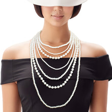 Cargar imagen en el visor de la galería, Pearl Necklace Cream 7 Strand Long Set for Women
