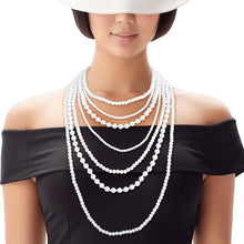 Cargar imagen en el visor de la galería, Pearl Necklace White 7 Strand Long Set for Women
