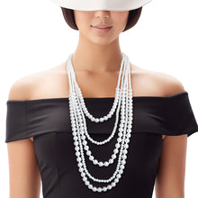 Load image into Gallery viewer, Pearl Necklace White 5 Strand Long Set for Women

