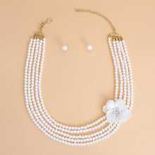Load image into Gallery viewer, Pearl Necklace Cream 5 Strand Flower Set for Women
