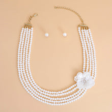 Cargar imagen en el visor de la galería, Pearl Necklace Cream 5 Strand Flower Set for Women
