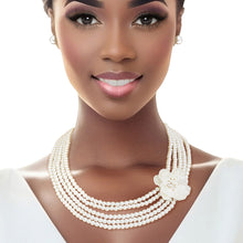 Cargar imagen en el visor de la galería, Pearl Necklace Cream 5 Strand Flower Set for Women
