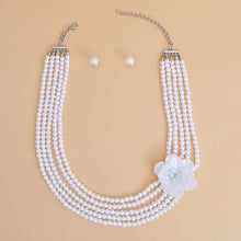 Load image into Gallery viewer, Pearl Necklace White 5 Strand Flower Set for Women
