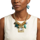 Square Pendant Gold DC Chain Turquoise Necklace