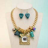 Square Pendant Gold DC Chain Turquoise Necklace