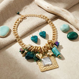 Square Pendant Gold DC Chain Turquoise Necklace