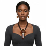 Caramel Brown Marbled Horn Pendant Cord Necklace