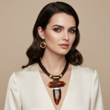 Caramel Brown Marbled Horn Pendant Cord Necklace