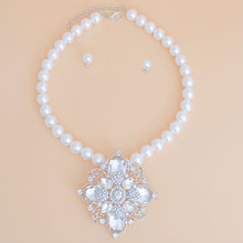 Load image into Gallery viewer, Pearl Necklace White Crystal Pendant Set for Women
