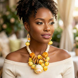 Yellow Floral Garden Statement Bib Necklace