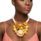 Yellow Floral Garden Statement Bib Necklace
