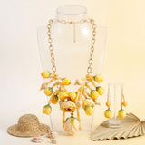 Yellow Floral Garden Fringe Statement Necklace