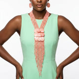 Marbled Pink Bead Multi Strand Tassel Necklace