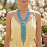 Marble Turquoise Bead Multi Strand Tassel Necklace