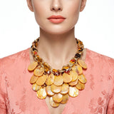 Marble Mustard Disc Bib Fabric Woven Chain Necklace