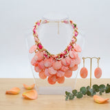 Marbled Pink Disc Bib Fabric Woven Chain Necklace