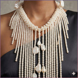 Baroque Cream Pearl Long Fringe Bib Necklace