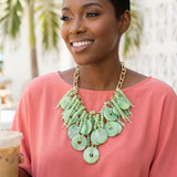 Green Waterfall Fringe Tropical Getaway Necklace