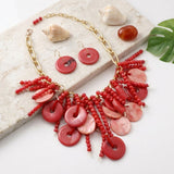 Red Waterfall Fringe Tropical Getaway Necklace