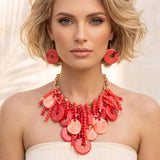 Red Waterfall Fringe Tropical Getaway Necklace