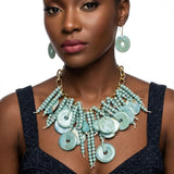 Turquoise Waterfall Fringe Tropical Necklace