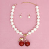 Pendant Bold Cheeky Glitter Cherry Pearl Necklace