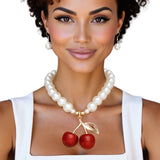 Pendant Bold Cheeky Glitter Cherry Pearl Necklace