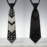 Chevron Pearl Studded Black Necktie Necklace
