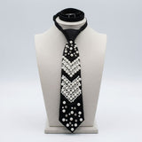 Chevron Pearl Studded Black Necktie Necklace