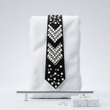 Chevron Pearl Studded Black Necktie Necklace