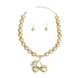 Pendant Glossy Gold Bead Coquette Cherry Necklace