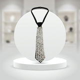 Allover White Pearl Studded Black Necktie Necklace