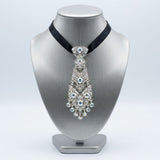 Silver Filigree Aurbo Rhinestone Necktie Necklace