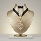 Gold Filigree Rhinestone Necktie Choker Necklace